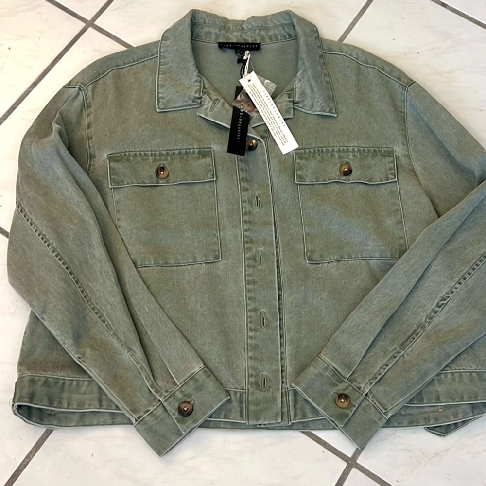 NWT Anthro’s Jane+Delancey,SOFT, SOFT Green Trucker Jacket,Button-Waist,Size XL - Picture 4 of 11